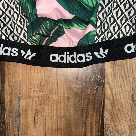 Adidas Green and Pink Leaf Print Crop Top - Picture 3 of 4